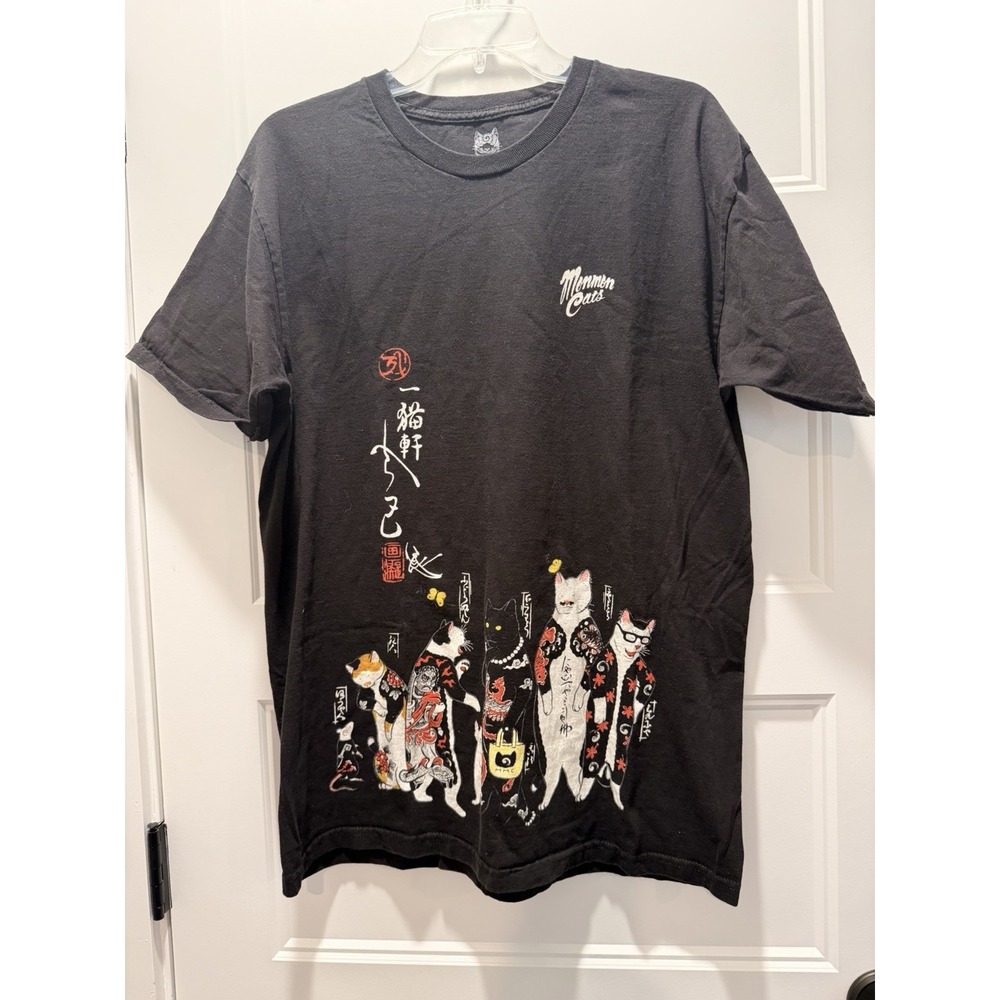 Monmon Cats Japanese Tattoo Yakuza Cat Shirt Large Black Graphic Tee Ukiyo-e